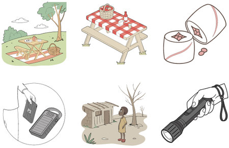 Camping Bundle. Mountaineers Everest Expedition Collection Illustrations. AI generated Image Set. Clipart cartoon design iconsのイラスト素材
