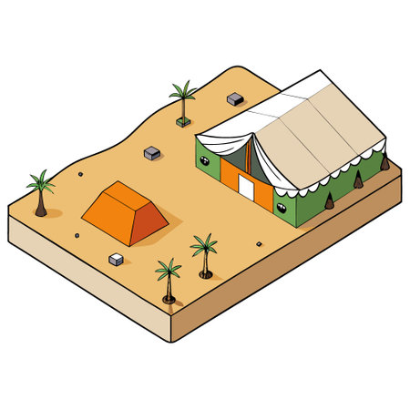 Aerial view of typical desert camp conducts desert safari tours. AI generated. Vector iconのイラスト素材