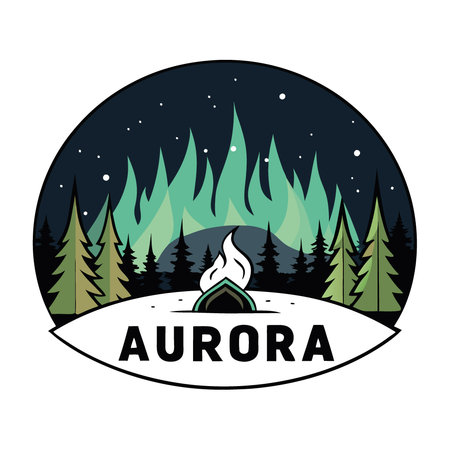 Aurora borealis. northern lights over bonfire in winter forest.. AI generated. Vector iconのイラスト素材