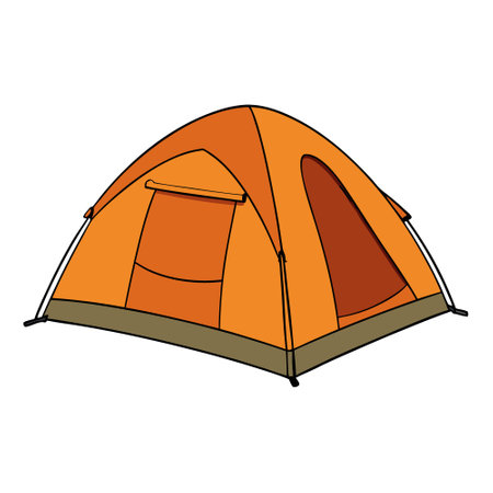 Orange camping tent with open entrance on transparent background. AI generated. Vector iconのイラスト素材