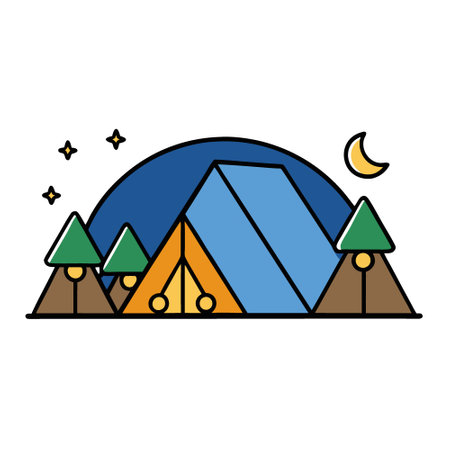 Blurred photo of camping tents with lighting decoration at night. AI generated. Vector iconのイラスト素材