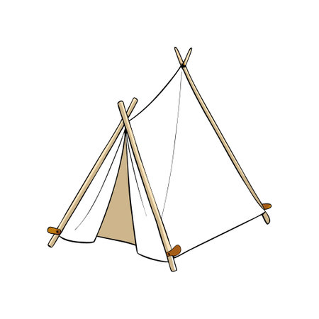 A white canvas play tent with wooden poles and a flap opening. on a white background. AI generated....
