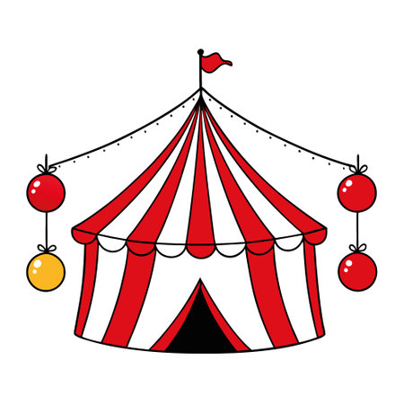 The red and white patterned circus tent. enhanced with bright holiday ornaments. AI generated. Vector iconのイラスト素材