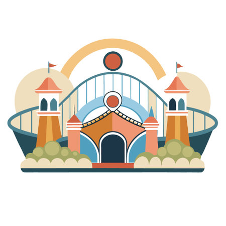 Vintage Background Image of a Theme Park During Daytime with Abstract Blur and Bokeh. AI generated. Vector iconのイラスト素材