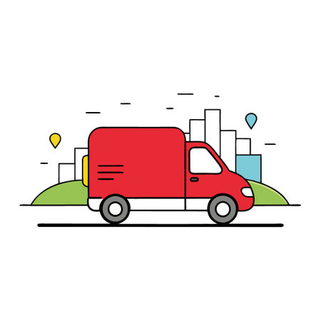 Red modern delivery small shipment cargo courier van moving fast on motorway road to city. AI generated. Vector iconのイラスト素材