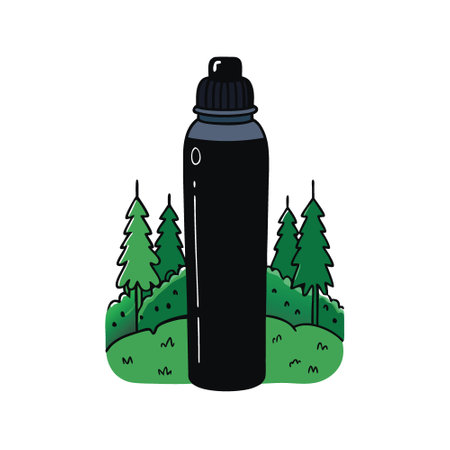 A sleek black water bottle stands alone in a lush. rainy forest. showcasing nature's beauty and hydration.. AI generated. Vector iconのイラスト素材