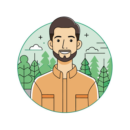 Medium shot portrait photography of a joyful boy in his 30s wearing a chic jumpsuit against a forest...