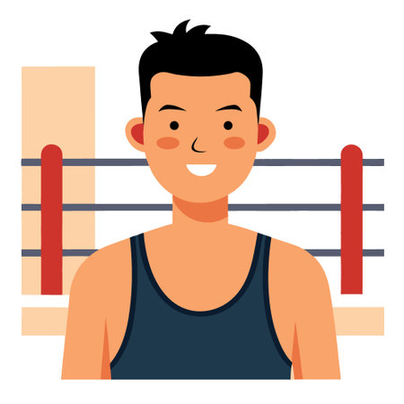 Asian man wearing tank top smiling with confidence at boxing gym.. AI generated. Vector iconのイラスト素材