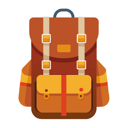 Retro camping backpack with leather straps. isolated on white background. AI generated. Vector iconのイラスト素材