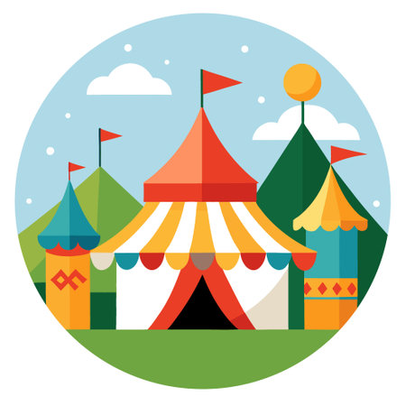 Scenic view of colorful tents and festive decorations at the beer festival.. AI generated. Vector iconのイラスト素材