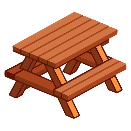 Rustic Picnic Table in a Natural Wood Finish isolated on transparent background. AI generated. Vector iconのイラスト素材