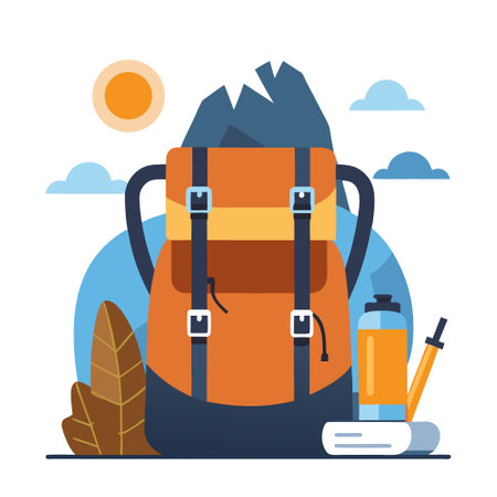Climber's Backpack with Essential Gear for Rugged Outdoor Adventure on Rocky Terrain. AI generated. Vector iconのイラスト素材