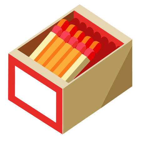 Box of wooden matches with red tips. neatly arranged. against a transparent background.. AI generated. Vector iconのイラスト素材