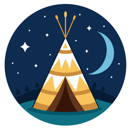 Beautiful Indian teepee in the night sky with stars. Native american Indian teepee at night with...