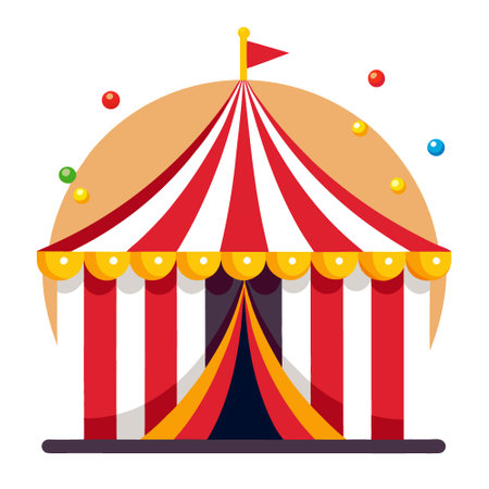 Vibrant circus tent illuminated at night. circus. night. colorful. lights. entertainment performance big top striped AI generated. Vector iconのイラスト素材