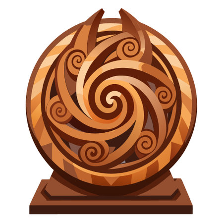 A wooden sculpture featuring a spiral design carved intricately into the wood. showcasing craftsmanship and intricate detailing. AI generated. Vector iconのイラスト素材
