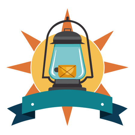 Camping light or lantern solar powered and wind up outdoor gadget for glamping or at home. Creative Banner. Copyspace image. AI generated. Vector iconのイラスト素材