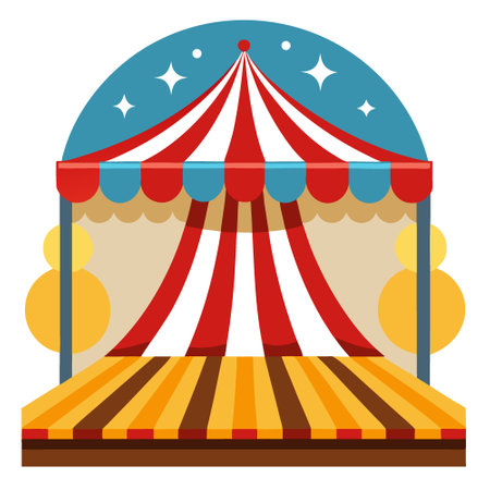 Circus stage with lights and wooden floor. Vector illustration. Eps 10. Colorful multi colored circus tent background and twinkling lights. . AI generated. Vector iconのイラスト素材
