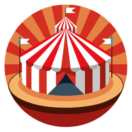 Inside interior circus tent. arena features stage and ring beneath red and white striped top. setting stage for an exciting and mesmerizing show. AI generated. Vector iconのイラスト素材
