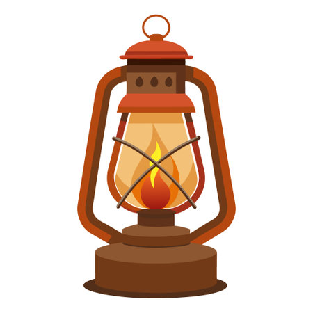 Vintage oil lantern with glowing flame. evoking a rustic charm and warm ambiance. Perfect for camping. home decor. or historical settings. transparent backgrounds. AI generated. Vector iconのイラスト素材