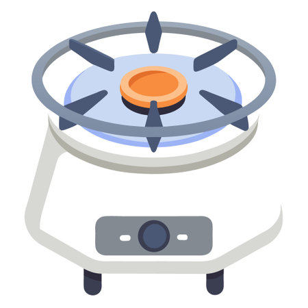 Compact single-burner gas stove in white finish. perfect for small kitchens. camping. and outdoor cooking. Portable and efficient cooking solution.. AI generated. Vector iconのイラスト素材