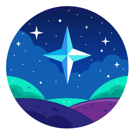 Celestial night sky with vibrant stars. prominently featuring Polaris. the North Star. shining brightly as a guiding light towards the northernmost point.. AI generated. Vector iconのイラスト素材