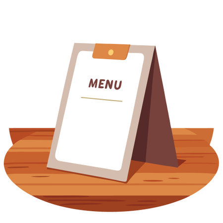 Create labels for the menu frame in a bar restaurant using white paper tent card on a wooden table with blurred background. allowing customers to insert their own text.. AI generated. Vector iconのイラスト素材