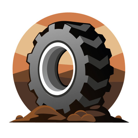 Deeply grooved treads and chunky lugs carve aggressively into dirt and rock. defying traction limitations as the radial tire conquers even the toughest of off-road terrain.. AI generated. Vector iconのイラスト素材