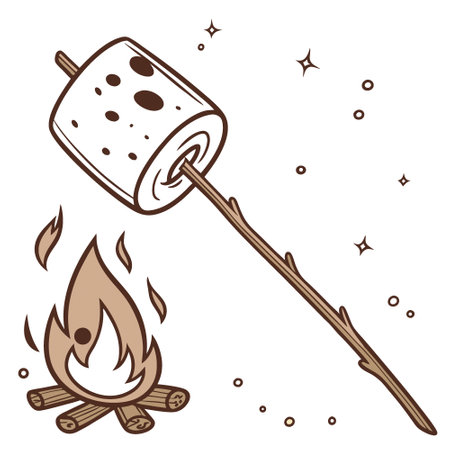 Toasted marshmallow on a stick isolated on white or transparent background. AI generated. Vector iconのイラスト素材