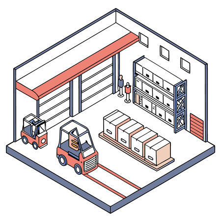 Warehouse Inventory Management. Temporary Storage Facility for Optimal Logistic Deliveries. AI generated. Vector iconのイラスト素材