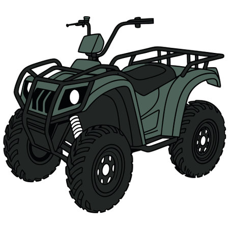 Dark green all-terrain vehicle with black accents. front view against a white backdrop. AI generated. Vector iconのイラスト素材
