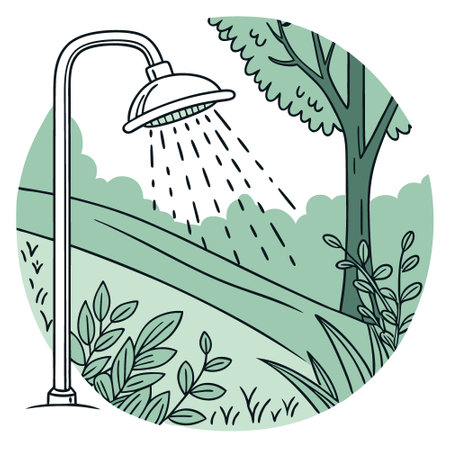 Outdoor showerhead releasing water with a blurred nature background. creating a refreshing and serene atmosphere.. AI generated. Vector iconのイラスト素材