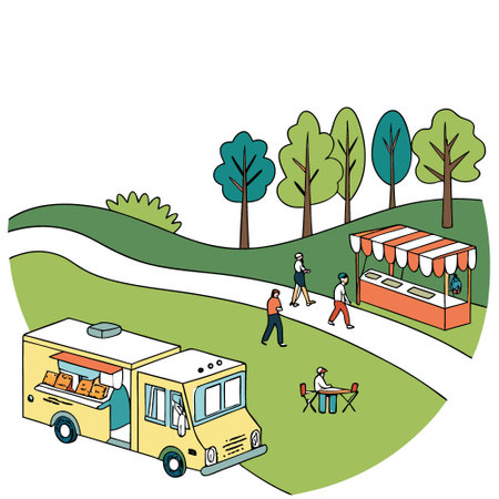 The Emirates Golf Club hosted a Food Truck Jam. an outdoor event with food trucks and live music. on March 26. 2016.. AI generated. Vector iconのイラスト素材