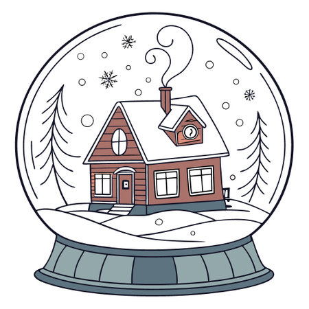 Magical winter snow globe with a cozy house and snowflakes. capturing the enchanting holiday spirit in a whimsical and festive setting.. AI generated. Vector iconのイラスト素材