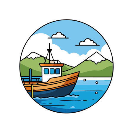 Fishing boat at sea coastal waters landscape photography natural environment serene view adventure. AI generated. Vector iconのイラスト素材