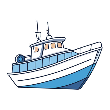 A detailed line illustration of a fishing boat. showcasing its sleek design and essential features for aquatic adventures.. AI generated. Vector iconのイラスト素材