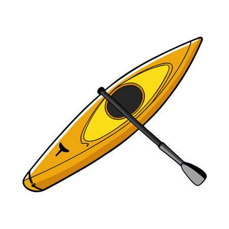 A vibrant yellow kayak with a black paddle is ready for adventure. Perfect for websites or brochures promoting water sports and outdoor activities.. AI generated. Vector iconのイラスト素材