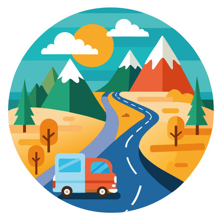 A road trip through scenic landscapes offered endless photo opportunities.. AI generated. Vector iconのイラスト素材