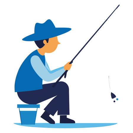 A person fishing with a hat on. great for outdoor or leisure activities. AI generated. Vector iconのイラスト素材