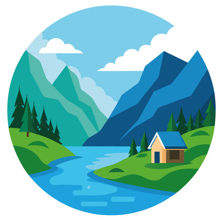 Beautiful Nature Norway natural landscape lovatnet lake Lodal valley. . AI generated. Vector iconのイラスト素材