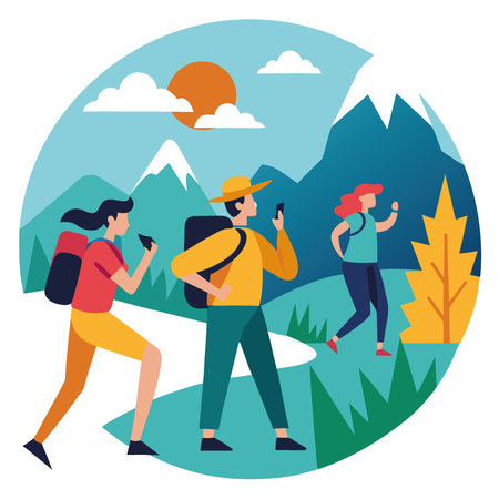 Candid shot of tourists participating in an adventurous outdoor activity. tourist. trips. AI generated. Vector iconのイラスト素材
