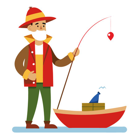 Fisherman in New Years attire catching fish on festive boat trip isolated on a white background. AI generated. Vector iconのイラスト素材