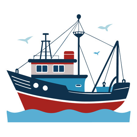 Fishing Vessel with Longlines Navigating Calm Waters. Capturing the Essence of Maritime Activities. AI generated. Vector iconのイラスト素材