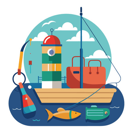 The fishing gear on board is set for a successful venture. as the crew navigates through open waters. AI generated. Vector iconのイラスト素材