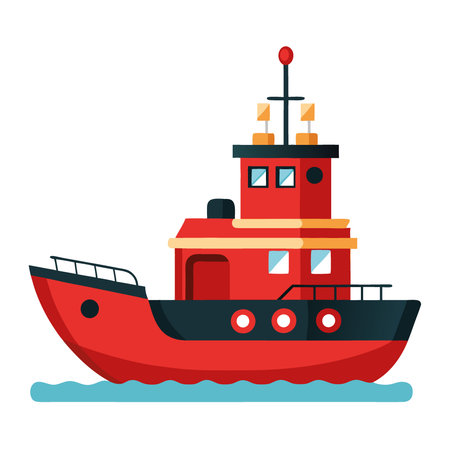 A vibrant red tugboat navigating through calm waters. showcasing maritime operations with a clear white background.. AI generated. Vector iconのイラスト素材