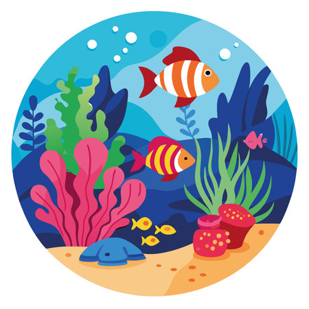 Captivating underwater coral reefs filled colorful coral vibrant marine life tropical paradise. fish. ocean. aquatic scenery. landscape. anemone. seaweed AI generated. Vector iconのイラスト素材