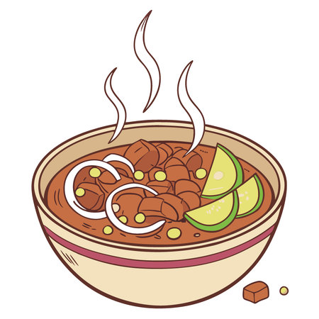 Menudo - Hearty tripe soup with hominy. served with lime and oregano. AI generated. Vector iconのイラスト素材