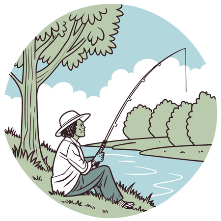 A person fishing with a hat on. great for outdoor or leisure activities. AI generated. Vector iconのイラスト素材