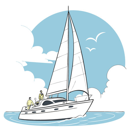 Yacht luxury boat sea travel vacation going sun day background ai visual. AI generated. Vector iconのイラスト素材