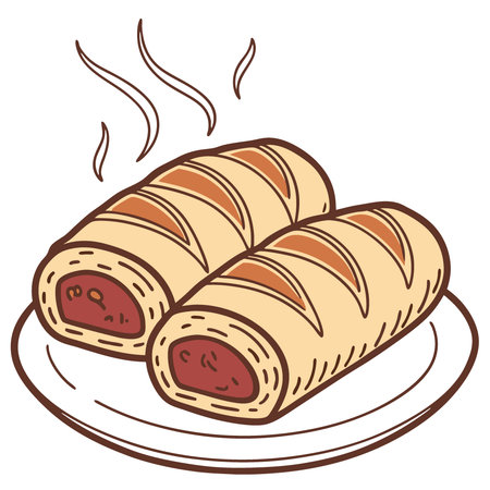 Freshly baked Puff pastry Sausage rolls. close-up Beautiful simple image. AI generated. Vector iconのイラスト素材